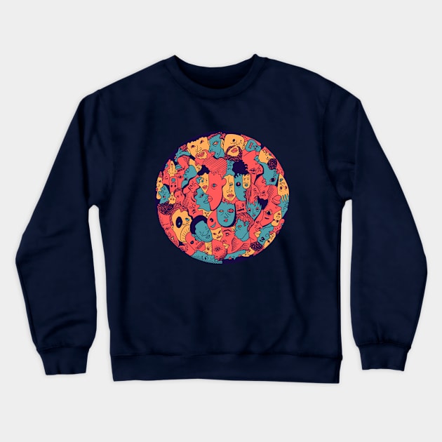 Retro Triad Many Faces Crewneck Sweatshirt by kenallouis